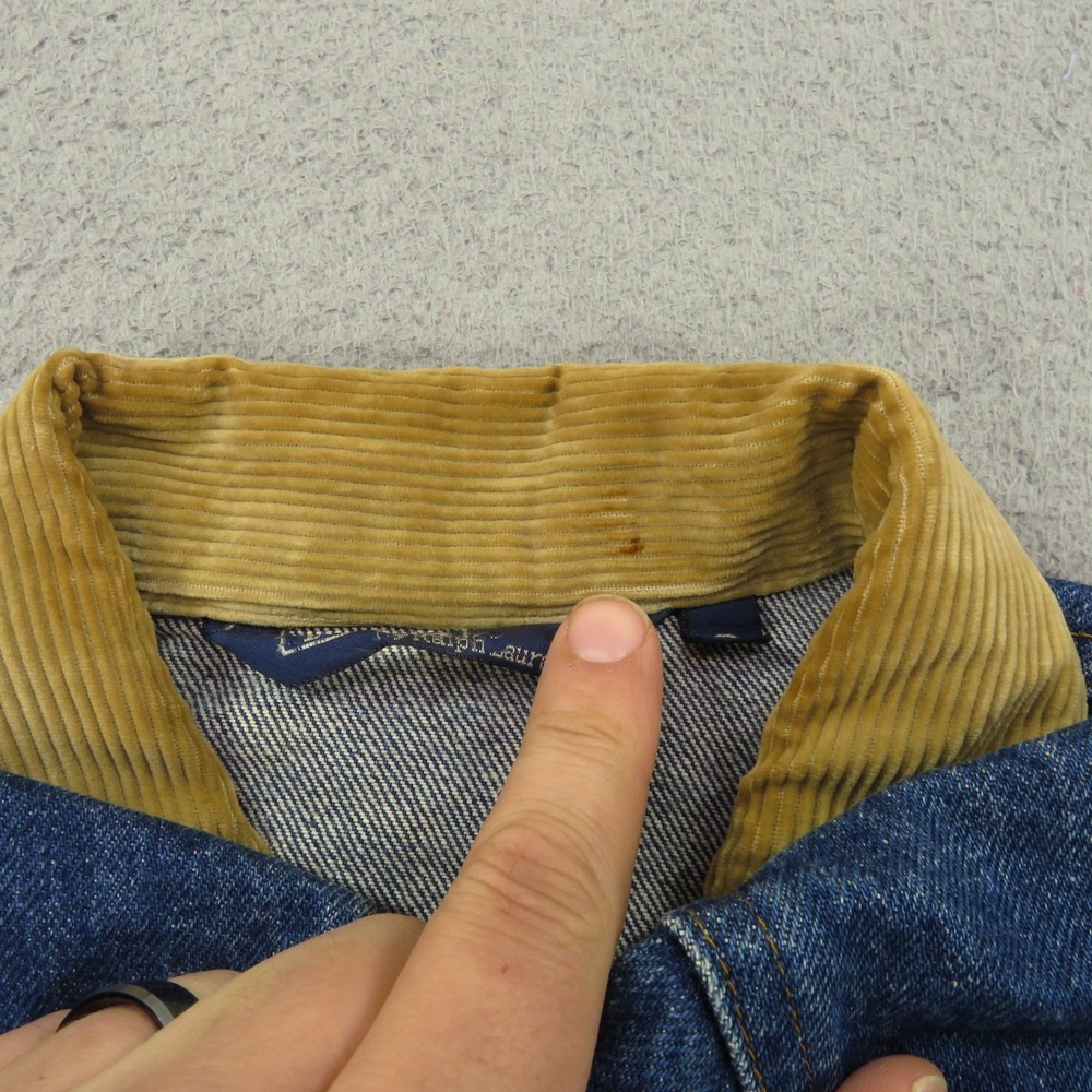 Polo Ralph Lauren Jacket Mens Small Indigo Western Corduroy Collar USA 80s Denim - Picture 11 of 16